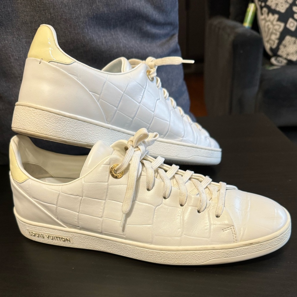 Louis Vuitton White Croc-Embossed Sneakers